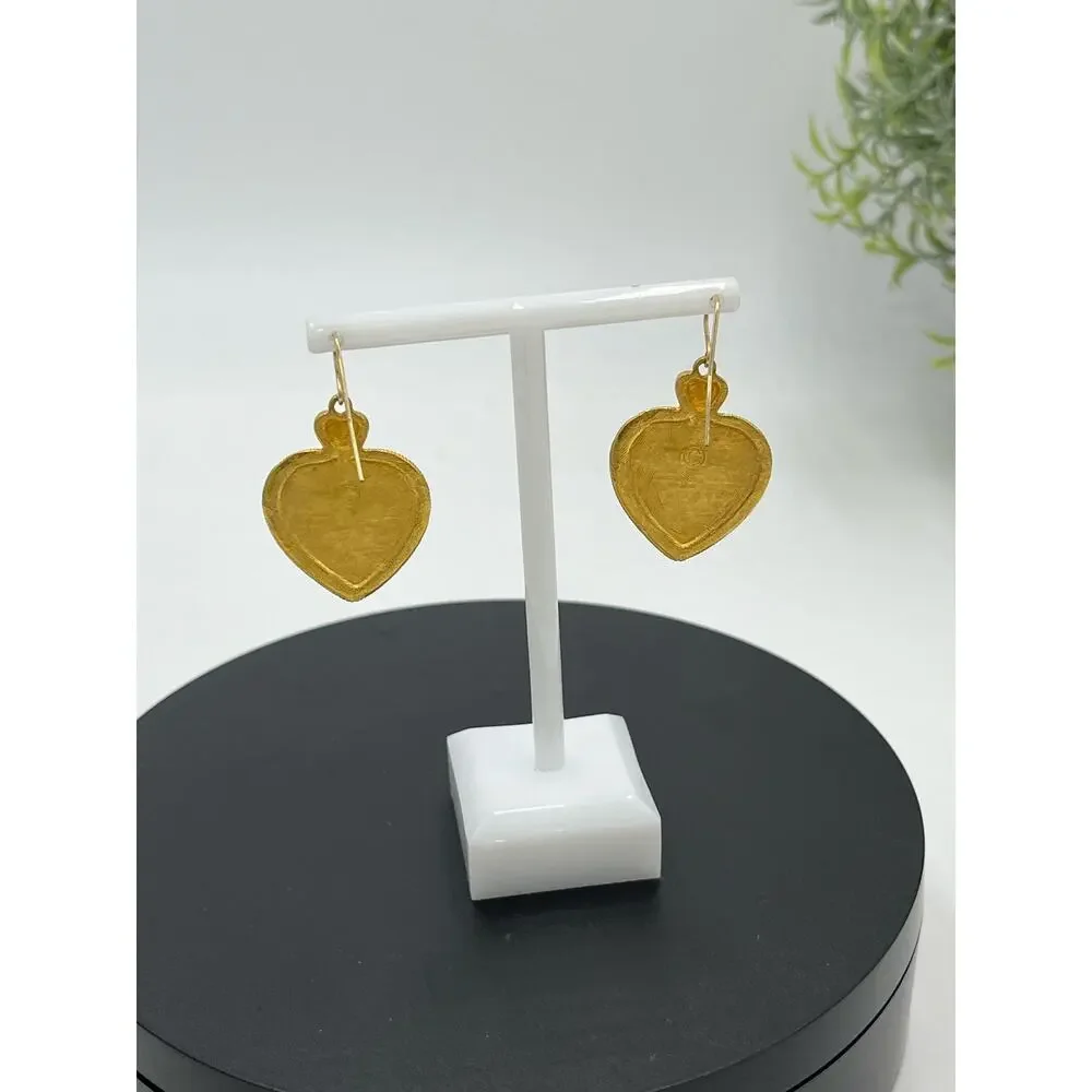 Vintage Gold Tone‎ and Black Enamel Heart Dangle Drop Earrings